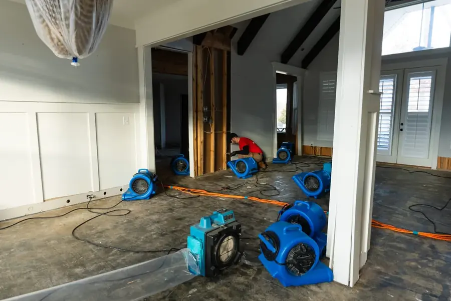 Lakeview restoration crew drying a water damaged Yucaipa, CA home with air movers